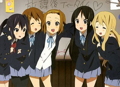 K-ON!, school uniforms, Hirasawa Yui, Akiyama Mio, Tainaka Ritsu, Kotobuki Tsumugi, Nakano Azusa - random desktop wallpaper
