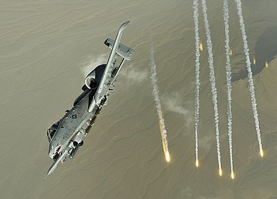 aircraft, military, flares, A-10 Thunderbolt II - random desktop wallpaper