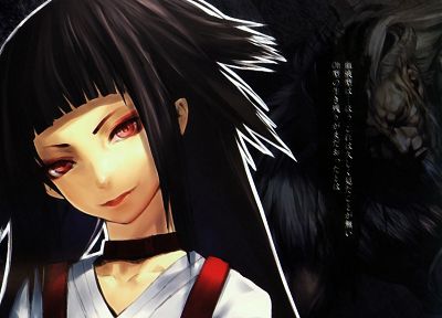 dark, text, long hair, red eyes, choker, Redjuice, anime girls, faces, black hair, original characters, Byou - related desktop wallpaper