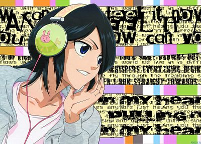 headphones, text, Bleach, typography, Kuchiki Rukia, anime - random desktop wallpaper