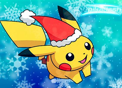 Pikachu, Christmas, snowflakes - duplicate desktop wallpaper