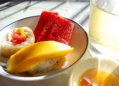 watermelons, sushi, mango - desktop wallpaper