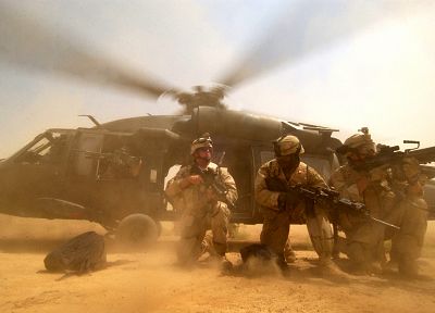 soldiers, helicopters, vehicles - desktop wallpaper