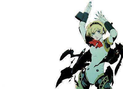 blondes, video games, Persona series, short hair, Persona 3, simple background, anime girls, white background, Aigis - desktop wallpaper