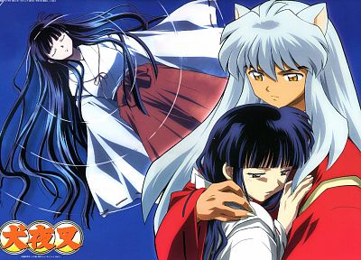 Inuyasha, kirara, kagome, Kagura, white hair, gray hair - related desktop wallpaper