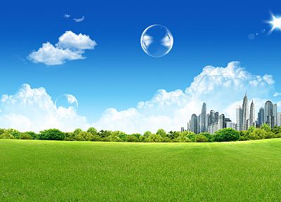 cityscapes, grass, buildings, skyscapes - desktop wallpaper