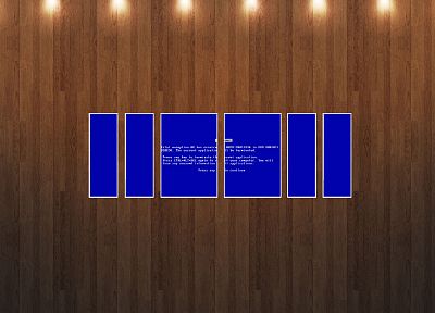 Blue Screen of Death, wood panels - random desktop wallpaper