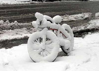 winter, snow, bicycles, fluffy, roads - random desktop wallpaper