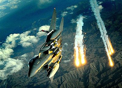 aircraft, flares, F-15 Eagle - random desktop wallpaper