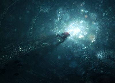 light, fantasy art, scuba diving, underwater, Daniel Kvasznicza - duplicate desktop wallpaper