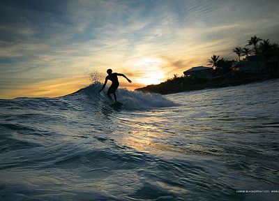 sunset, surfers, sea - desktop wallpaper