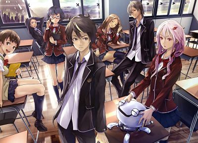 school uniforms, Guilty Crown, Ouma Shu, Kuhouin Arisa, Kusama Kanon, Menjou Hare, Samukawa Yahiro, Tamadate Souta, Yuzuriha Inori, Funell - desktop wallpaper