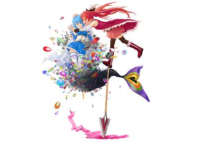 redheads, blue hair, Mahou Shoujo Madoka Magica, Miki Sayaka, Sakura Kyouko, anime, anime girls - desktop wallpaper