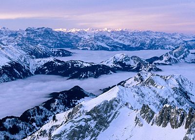 mountains, fog, Switzerland, Alps - desktop wallpaper