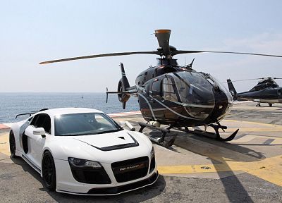 helicopters, cars, vehicles, Audi R8 Razor GTR, white cars, Eurocopter, EC135 - random desktop wallpaper