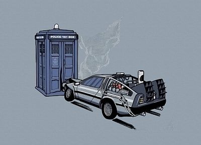 cars, TARDIS, Back to the Future, Doctor Who, crossovers - random desktop wallpaper