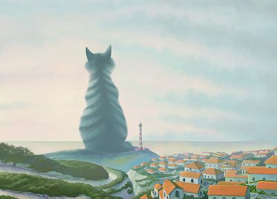 cats, giant, lighthouses, Harbor - random desktop wallpaper