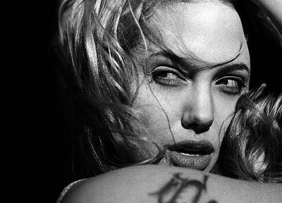 Angelina Jolie, grayscale, monochrome, faces - random desktop wallpaper