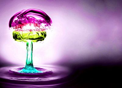 water, multicolor, purple, nuclear explosions, splashes - random desktop wallpaper
