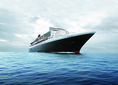 water, clouds, ships, cruise ship, Queen Mary 2 - random desktop wallpaper