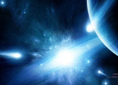 blue, outer space, planets, comet - random desktop wallpaper