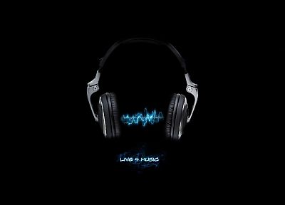 headphones, music, black background - desktop wallpaper