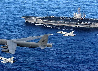 aircraft, military, bomber, navy, B-52 Stratofortress, vehicles, aircraft carriers, F-18 Hornet - random desktop wallpaper