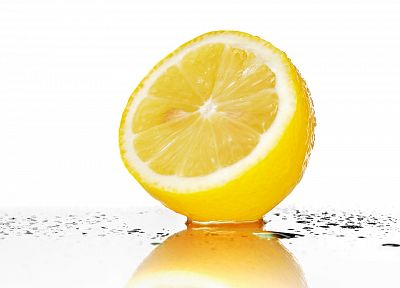 fruits, wet, water drops, lemons, white background - desktop wallpaper
