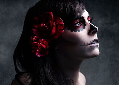 tattoos, women, faces, Kelsey Harker, sugar skulls - random desktop wallpaper