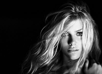 blondes, women, models, Brooklyn Decker, monochrome, faces, black background - desktop wallpaper