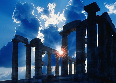 Greece, capes, temples, Poseidon, Sounion Cape - desktop wallpaper