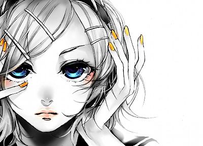 Vocaloid, blue eyes, Kagamine Rin, anime girls, fingernails, Migikata no Chou - random desktop wallpaper