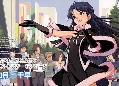 brunettes, gloves, dress, Kisaragi Chihaya, brown eyes, crowd, anime, anime girls, Idolmaster - related desktop wallpaper