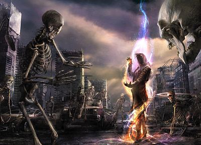 wizard, skulls, sorcerer - desktop wallpaper