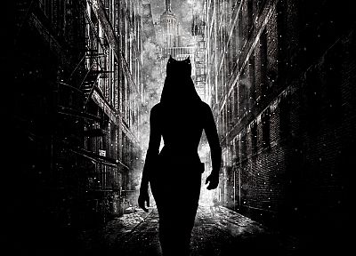 Anne Hathaway, Batman, silhouettes, Catwoman, Gotham City, Batman The Dark Knight Rises - related desktop wallpaper