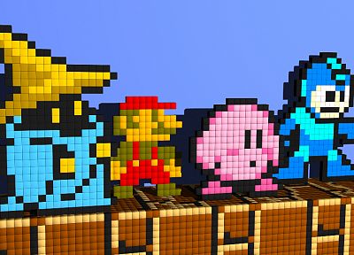 Kirby, Mario, Mega Man, Vivi (Final Fantasy IX) - random desktop wallpaper