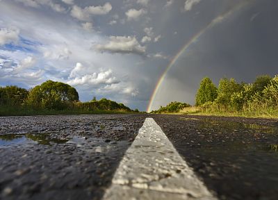 rain, rainbows, roads, hardscapes - desktop wallpaper