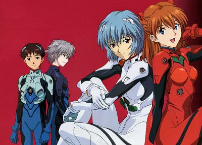 Ayanami Rei, Neon Genesis Evangelion, Ikari Shinji, Kaworu Nagisa, Asuka Langley Soryu, simple background - related desktop wallpaper