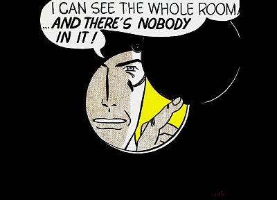 text, comics, men, pop art, black background, Roy Lichtenstein - related desktop wallpaper