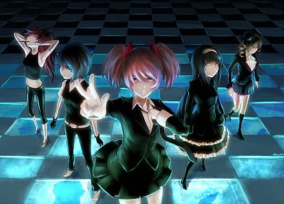 Mahou Shoujo Madoka Magica, Miki Sayaka, Sakura Kyouko, Tomoe Mami, Kaname Madoka, anime, Akemi Homura, anime girls - duplicate desktop wallpaper