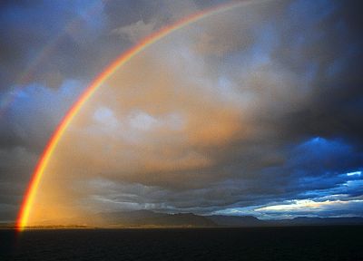 water, clouds, lens flare, rainbows, Seascape - desktop wallpaper