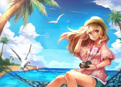 cameras, anime, anime girls, beaches - related desktop wallpaper