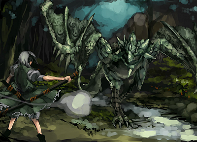 Touhou, Monster Hunter, Konpaku Youmu, Shimadoriru, Rathian - related desktop wallpaper