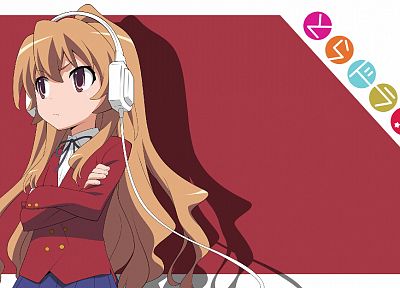 headphones, school uniforms, Aisaka Taiga, Toradora, simple background - random desktop wallpaper
