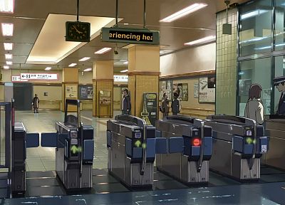 Makoto Shinkai, train stations, 5 Centimeters Per Second, artwork, turnstiles - desktop wallpaper