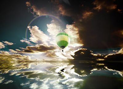 clouds, hot air balloons, 3D, skyscapes - random desktop wallpaper