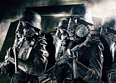 soldiers, weapons, gas masks, Nazi, MP-40, mp40, Iron Sky - desktop wallpaper