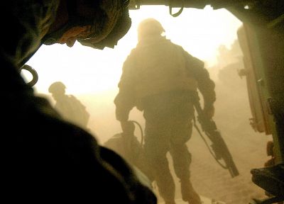 soldiers, guns, military, low-angle shot - desktop wallpaper