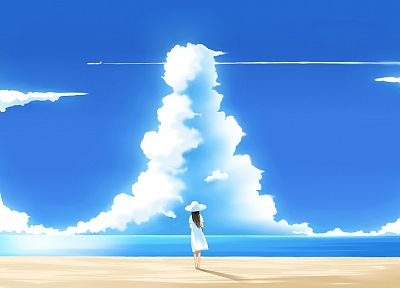 clouds, anime, skyscapes, anime girls, beaches - related desktop wallpaper