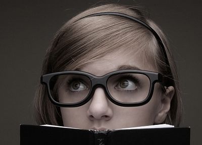 blondes, women, nerd, glasses, brown eyes, books, headbands, girls with glasses - desktop wallpaper
